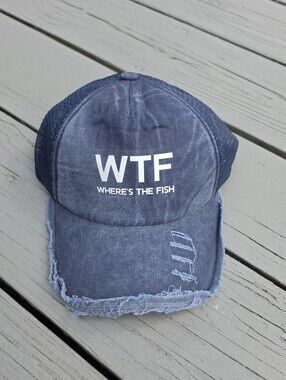 WTF Wheres The Fish Hat Funny Distressed Fishing Novelty Trucker Hat